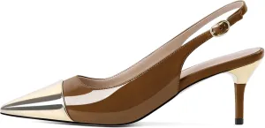 YODEKS Women's Slingback Heels Cap Toe Shoes Pointed Low Kitten Heel 2.5 Inch Pumps Two Tone Shoes for Casual Party Wedding Office
