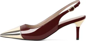 YODEKS Women's Slingback Heels Cap Toe Shoes Pointed Low Kitten Heel 2.5 Inch Pumps Two Tone Shoes for Casual Party Wedding Office