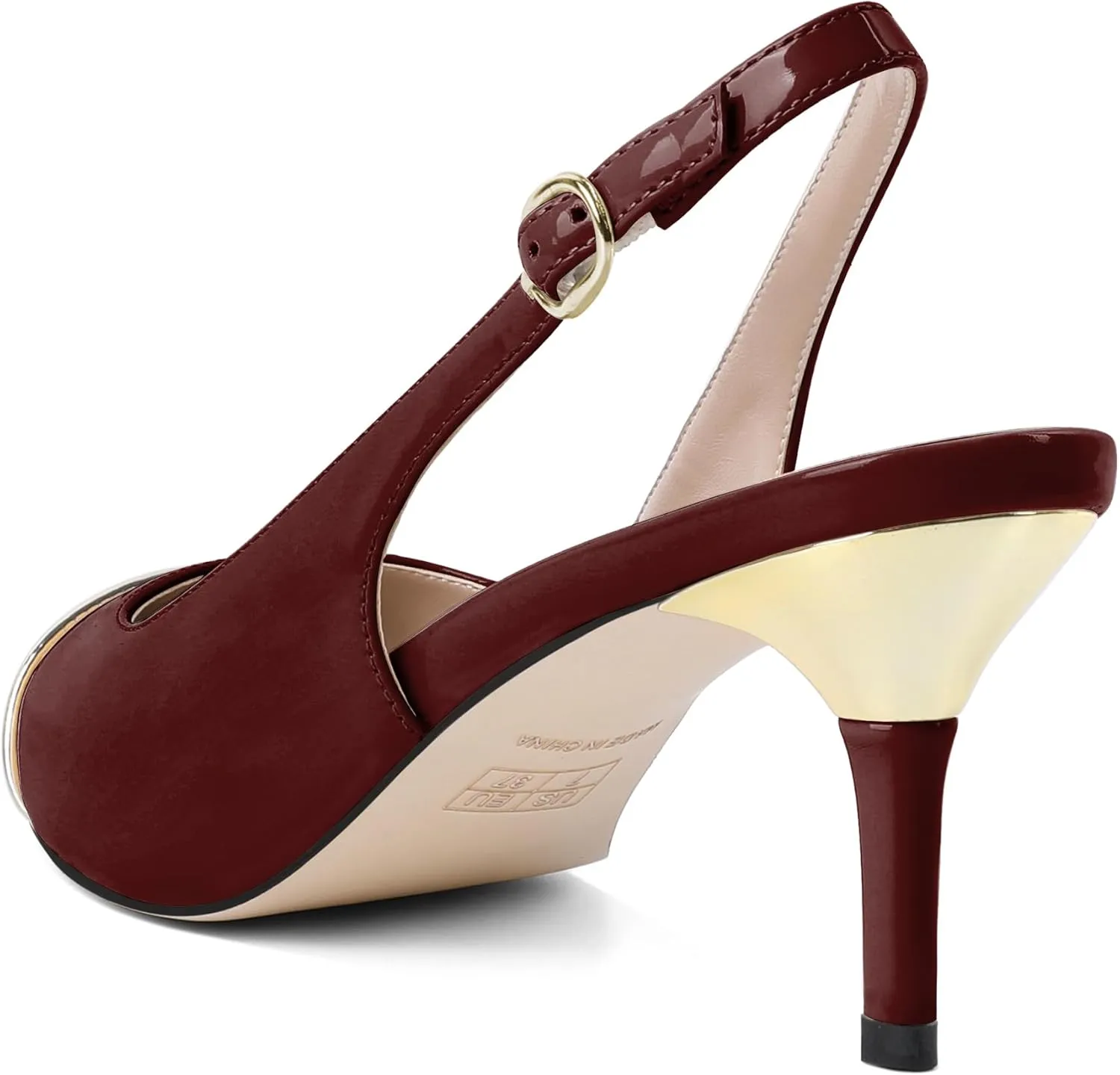 YODEKS Women's Slingback Heels Cap Toe Shoes Pointed Low Kitten Heel 2.5 Inch Pumps Two Tone Shoes for Casual Party Wedding Office