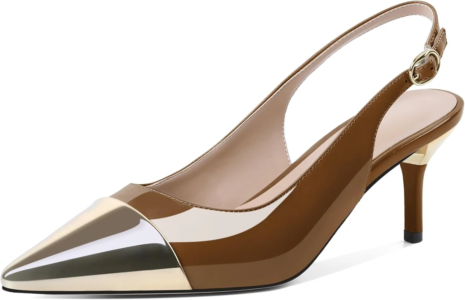 YODEKS Women's Slingback Heels Cap Toe Shoes Pointed Low Kitten Heel 2.5 Inch Pumps Two Tone Shoes for Casual Party Wedding Office