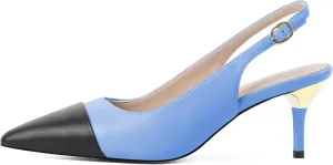YODEKS Women's Slingback Heels Cap Toe Shoes Pointed Low Kitten Heel Pumps 2.5 Inch Two Tone Dress Shoes for Casual Party Wedding Office