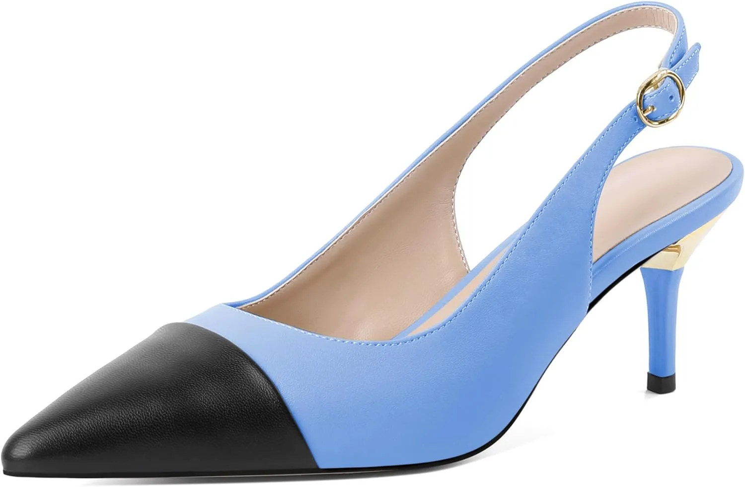 YODEKS Women's Slingback Heels Cap Toe Shoes Pointed Low Kitten Heel Pumps 2.5 Inch Two Tone Dress Shoes for Casual Party Wedding Office